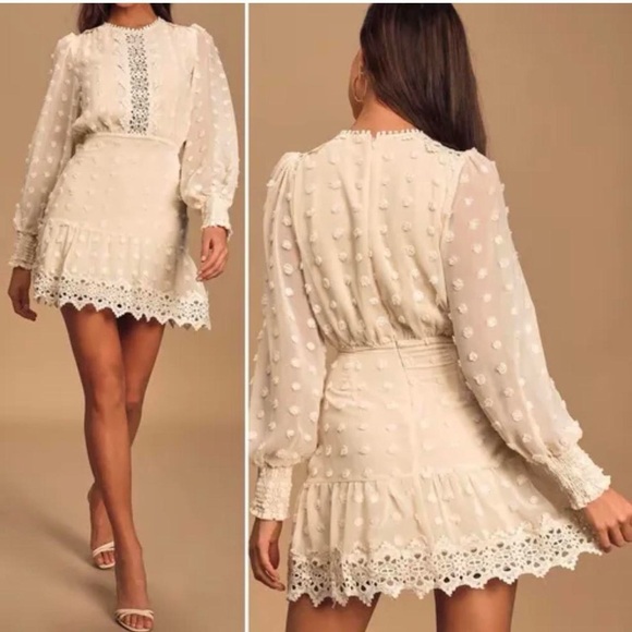 LULUS - NEW/NWT - Lust Or Love Cream Embroidered Lace Long Sleeve Dress. Medium. - Picture 4 of 13